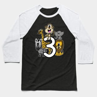 Safari Zoo Animals 3 Year Old 3rd Birthday Baseball T-Shirt